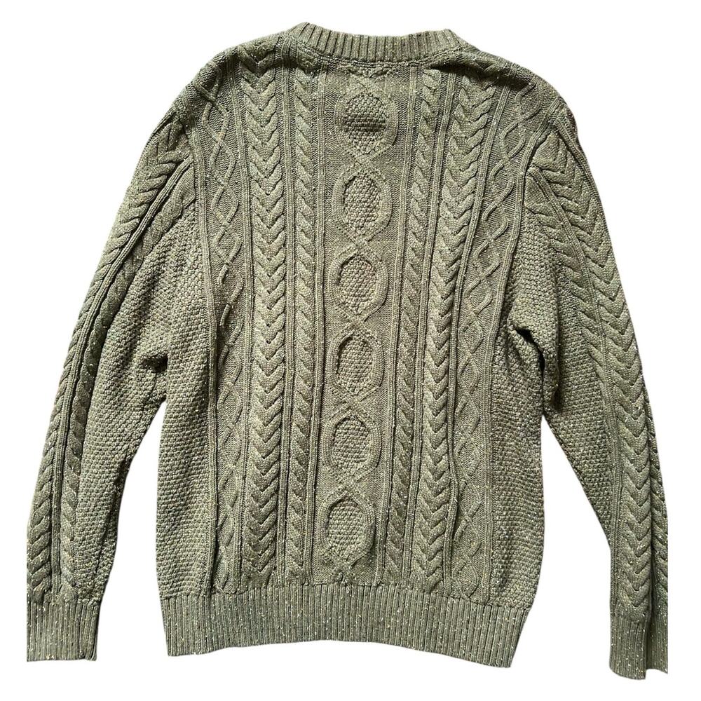 LL Bean Green Speckled Cable Knit Sweater Size Large Mens Organic Cotton - Picture 4 of 5
